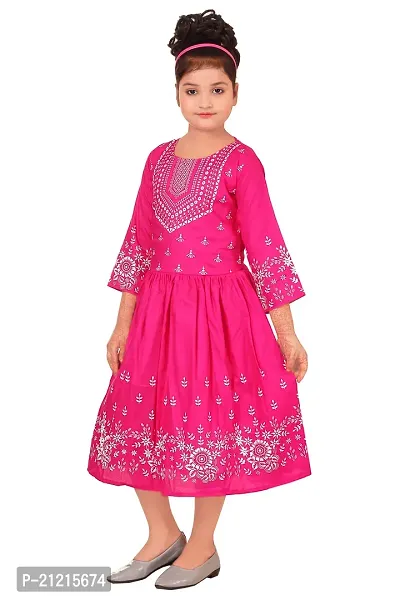 DR Cotton Linon Blend Printed Comfortable Party/Festival Dress for Girls-thumb3