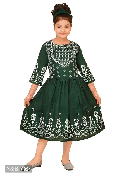 DR Cotton Linon Blend Printed Comfortable Party/Festival Dress for Girls-thumb0