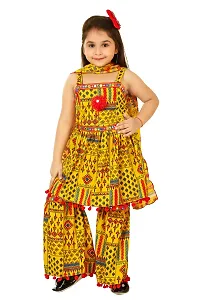 Fashionista Premium Quality Mixed Cotton Blend Yellow Palazzo pants and Sleeveless Top With Dupatta for Girls-thumb1