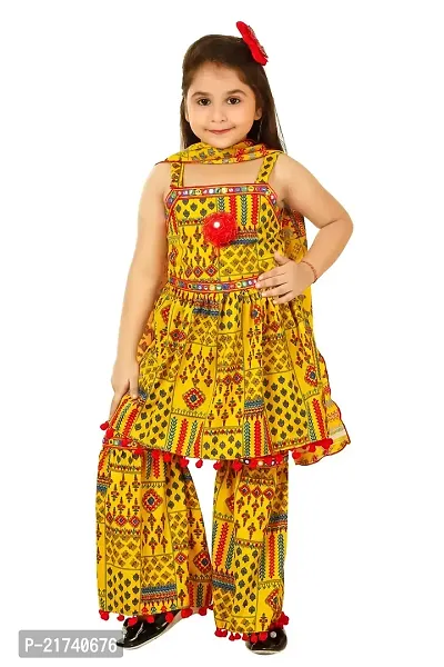 Fashionista Premium Quality Mixed Cotton Blend Yellow Palazzo pants and Sleeveless Top With Dupatta for Girls-thumb2
