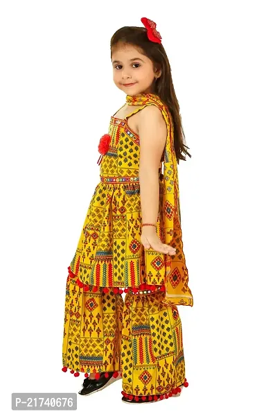 Fashionista Premium Quality Mixed Cotton Blend Yellow Palazzo pants and Sleeveless Top With Dupatta for Girls-thumb3