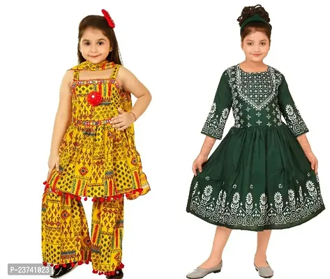 Fashionista Premium Quality Mixed Cotton Blend and Linen Combo Dress for Girls