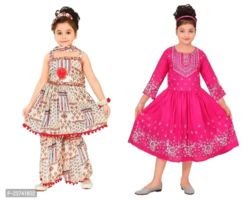 Fashionista Premium Quality Mixed Cotton Blend and Linen Combo Dress for Girls