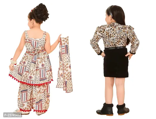 Fashionista Premium quality Kurta Palazzo Dupatta set  Animal Print Party Dress for Girls-thumb3