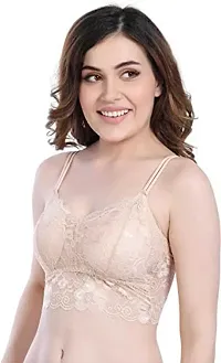 Chrisley Designer Women and Girls Net Blouse Floral Crop Top Style Lace Tube Bra/Bralettle Seamless Padded (Free Size, Beige)-thumb3