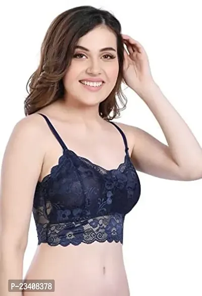 Chrisley Designer Women and Girls Net Blouse Floral Crop Top Style Lace Tube Bra/Bralettle Seamless Padded (Free Size, Navy Blue)