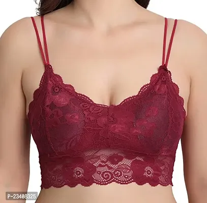 Chrisley Designer Women and Girls Net Blouse Floral Crop Top Style Lace Tube Bra/Bralettle Seamless Padded (Free Size, Maroon)