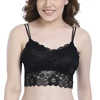 Chrisley Designer Women and Girls Net Blouse Floral Crop Top Style Lace Tube Bra/Bralettle Seamless Padded (Free Size, Black)-thumb3