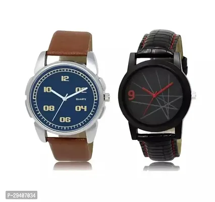 Stylish Multicoloured Genuine Leather Analog Watch For Men Pack Of 2-thumb0