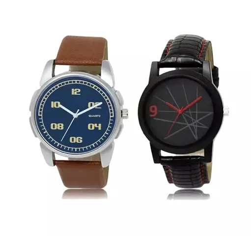 Stylish Genuine Leather Analog Watches For Men Combo Of 2