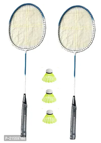 Monika Sports 2 Pc Single Shaft Racket With Plastic Shuttle 3 pc ( Badminton kit )