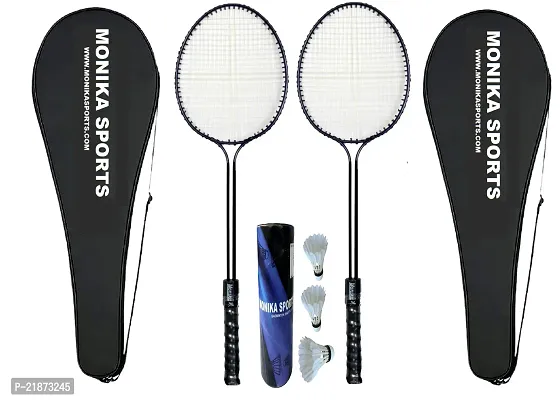 Monika Sports 2 PC Double Shaft Racket + 3 Feather shuttle + 2 PC Badminton Cover ( Badminton Kit )