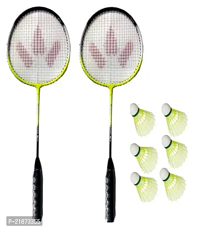 Monika Sports 2000 Aluminum Body Badminton Racket 2 single shaft Racket +6 PC Shuttle Badminton Kit