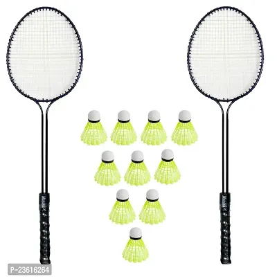 Monika Sports 2 Pc Double Shaft racket With 10 Pc Shuttle ( BAdminton Kit )