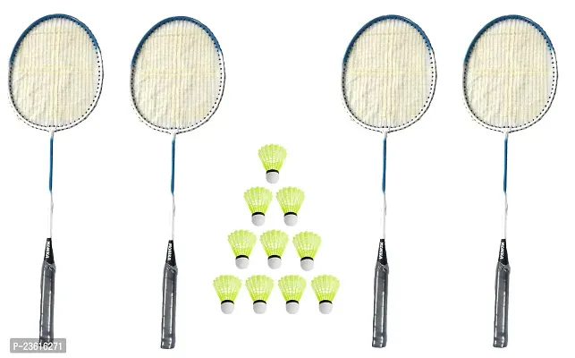 Monika Sports 4 PC Single Shaft Racket With 10 PC Nylon Shuttle ( Badminton Kit )