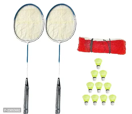 Monika Sports 2 PC Single Shaft Racket +Badminton Net+10Pc Nylon Shuttle ( Badminton Kit )