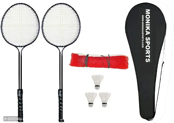 Monika Sports 2 Pc  Double Shaft Racket + 3 Feather shuttle+Badminton Net + Badminton Cover (Badminton Kit)