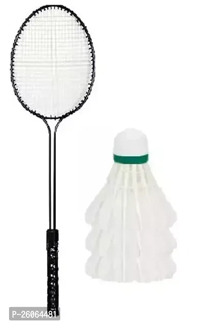 Monika Sports 1 PC Double Shaft Racket With 3 Feather shuttle ( Badminton Racket )