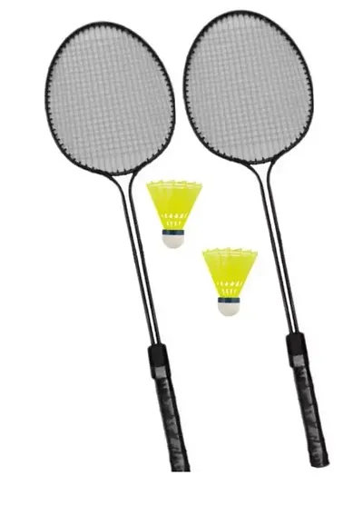 Monika Sports 2 PC Double Shaft Racket With 2 PC Green Shuttle ( Badminton Kit )
