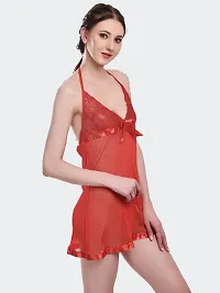 AGOSTER Babydoll Nightwear with Panty Short Transparent Nighty for Women Panty Set for Women Baby Doll Night Dress Babydoll Lingerie for Honeymoon-thumb1