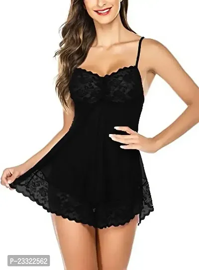 AGOSTER Womens Polyester Spandex  Lace Floral Above knee Baby Doll-thumb0