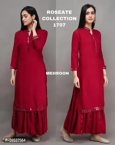 Beautiful Viscose Rayon Red Mirror Work Kurta Bottom Set For Women