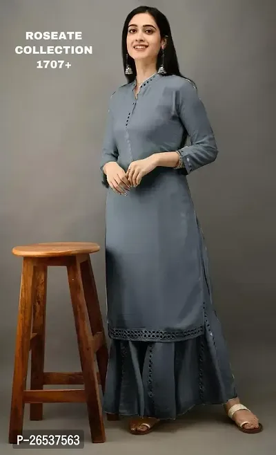 Beautiful Viscose Rayon Grey Mirror Work Kurta Bottom Set For Women-thumb0