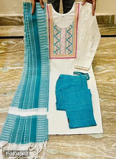 Fancy Khadi Cotton Kurta Bottom and Dupatta Set For Women