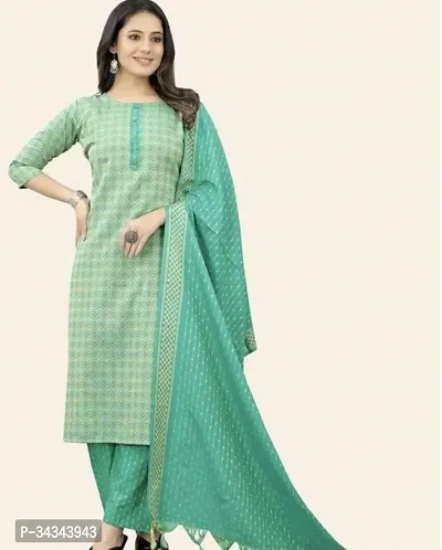 Fancy Khadi Cotton Kurta Bottom And Dupatta Set For Women-thumb0