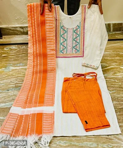 Fancy Khadi Cotton Kurta Bottom and Dupatta Set For Women-thumb0