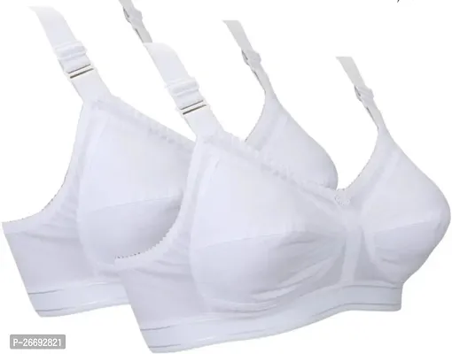 Stylish White Cotton Solid Bras For Women Pack Of 2-thumb0