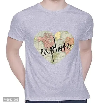 Stylish Grey Cotton Blend Printed Round Neck T-Shirt For Men