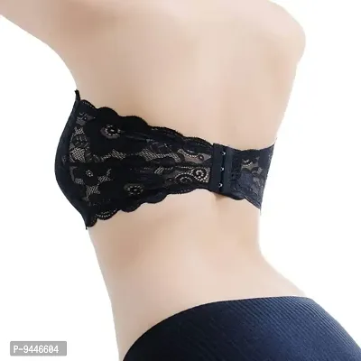 INDIROCKS Women Stretch Sexy Lace Bra Push up Wireless Padded Strapless Seamless Black Bra-thumb2