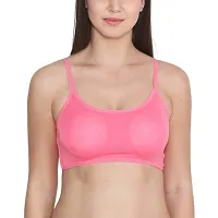 INDIROCKS Women Padded Cotton Sports 6 Strap Fancy Bra Full Adjustable Straps Women's Women's Bralette (28 to 36) Size, (Removable Pad)-Pink-thumb1