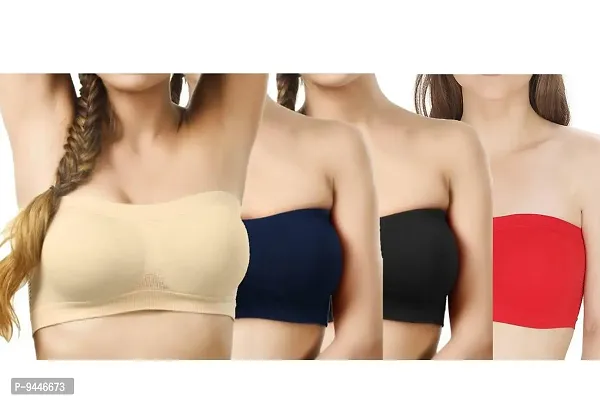 Great Deals Girl's Seamless Wire-free Strapless Non-Padded Tube Bra -Combo of 4