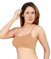 Women's Nylon, Spandex  Cotton Padded Non-Wired T-Shirt Bra-Beige-thumb2