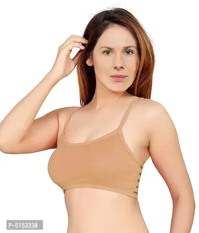 Women's Nylon, Spandex  Cotton Padded Non-Wired T-Shirt Bra-Beige-thumb3