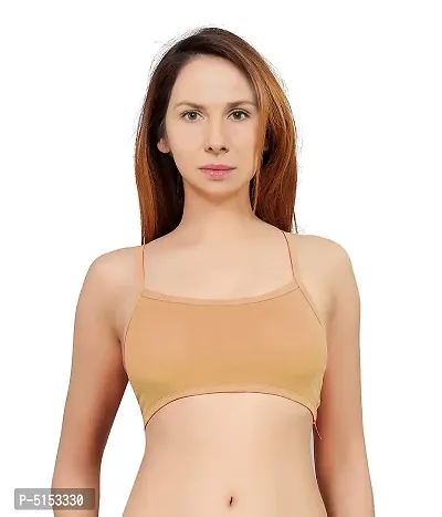 Women's Nylon, Spandex  Cotton Padded Non-Wired T-Shirt Bra-Beige-thumb2