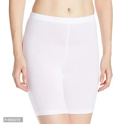 Stylish White Cotton Spandex Solid Inner Shorts For Women-thumb0