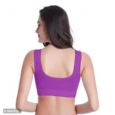 INDIROCKS Women's Nylon Non-Padded Wire Free Sports Sports Bra (P3_AIR_BLK_BEI_PUR_Black, Beige, Purple_Free Size)-thumb4