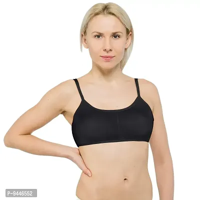 INDIROCKS Gdeals Women Padded Cotton Sports 6 Strap Fancy Bra Full Adjustable Straps for Women's Girl's Bralette (30 to 36) Size, (Removable Pad) Black-thumb2