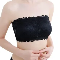 INDIROCKS Women Stretch Sexy Lace Bra Push up Wireless Padded Strapless Seamless Black Bra-thumb2