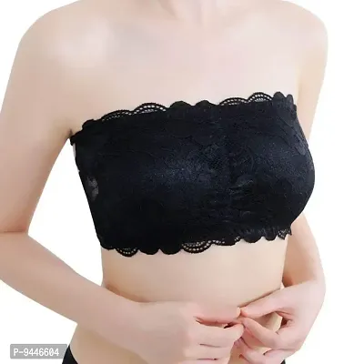 INDIROCKS Women Stretch Sexy Lace Bra Push up Wireless Padded Strapless Seamless Black Bra-thumb3