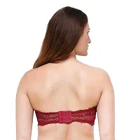 INDIROCKS Women's Lace Padded Wire Free Bandeau Bra-Pack of 3-Black & Beige & Red-thumb3