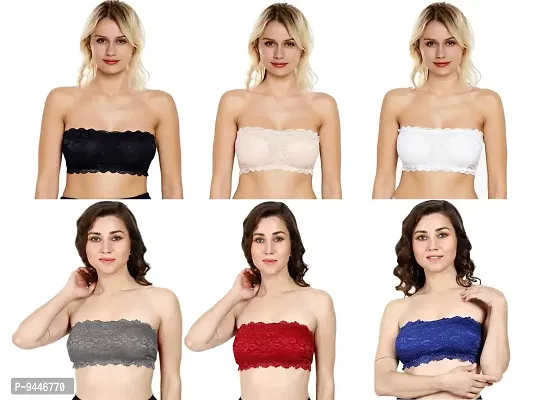 INDIROCKS Women's Lace Tube Strapless Padded Bra (Free Size)-Pack of 6-thumb0