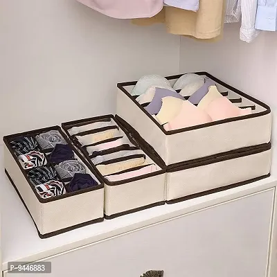 Closet Underwear Organizer Drawer Divider 4 Set, Fabric Foldable Cabinet Closet Bra Organizers and Storage Boxes for Storing Socks, Underpants Panties,Ties Divider- Beige-thumb3