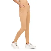 Stylish Beige Cotton Spandex Solid Jeggings For Women-thumb1