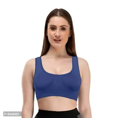 INDIROCKS Women's Nylon Non-Padded Wire Free Sports Sports Bra (P1_AIR_NBLU_Navy Blue_Free Size)-thumb0