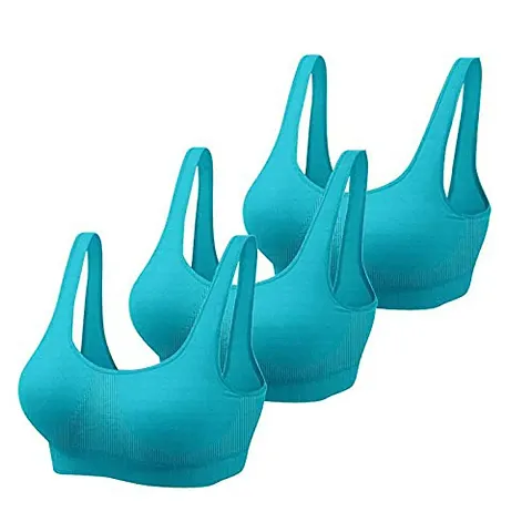 YOFAMA Women?s Color Air Bra Stretchable Seamless Non Padded Non Wired Women Running Gym Yoga Fitness Sports Bra for Women and Girls Free Size Combo Set Pack of 3 (3Pieces-SkyBlue)