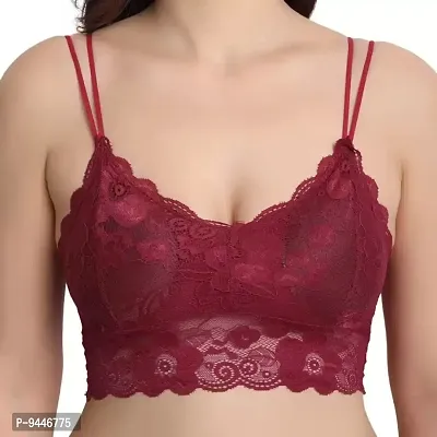 INDIROCKS Women Padded Lace Bra Sport Bra Running Bra Yoga Bra Maroon-thumb3